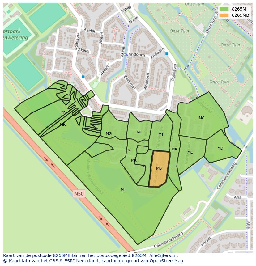 Afbeelding van het postcodegebied 8265 MB op de kaart.