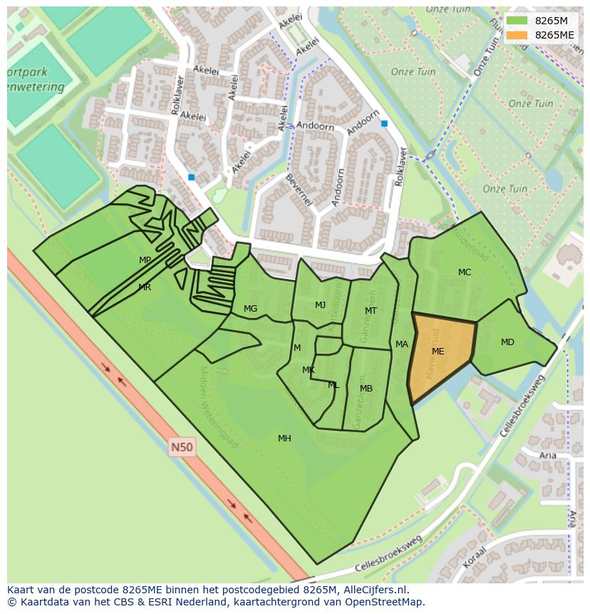 Afbeelding van het postcodegebied 8265 ME op de kaart.
