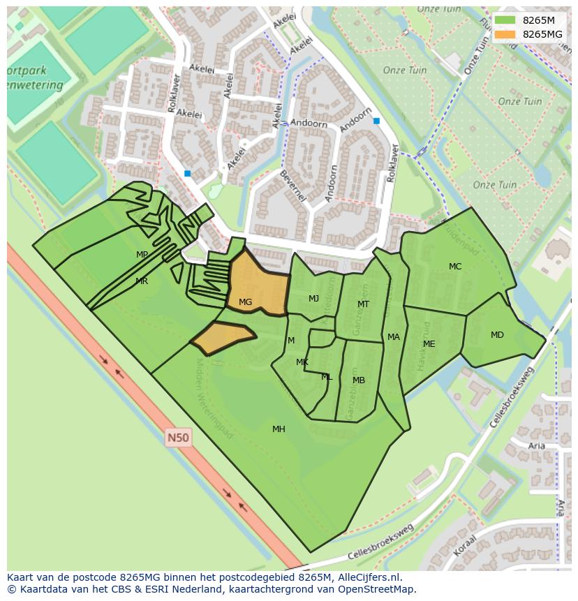 Afbeelding van het postcodegebied 8265 MG op de kaart.