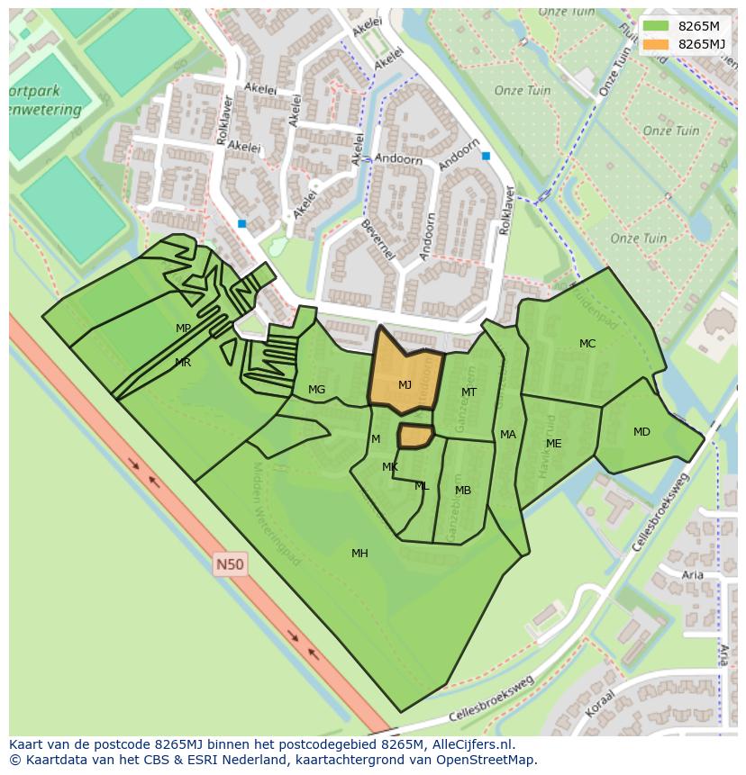 Afbeelding van het postcodegebied 8265 MJ op de kaart.