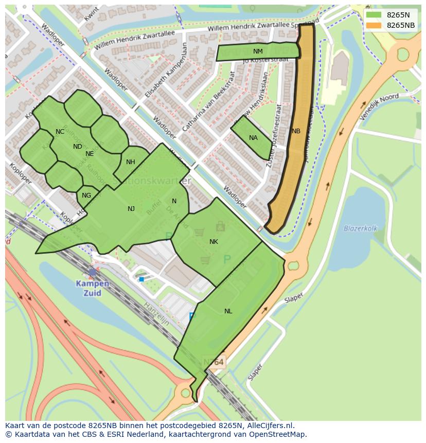 Afbeelding van het postcodegebied 8265 NB op de kaart.