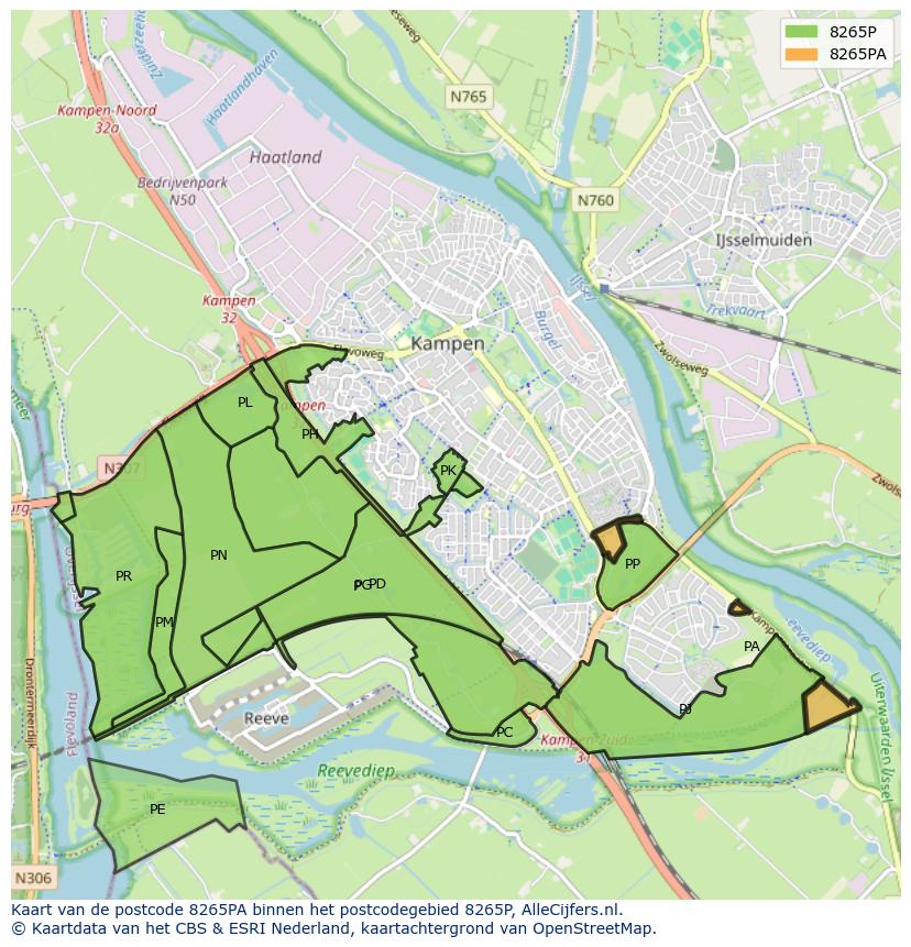 Afbeelding van het postcodegebied 8265 PA op de kaart.