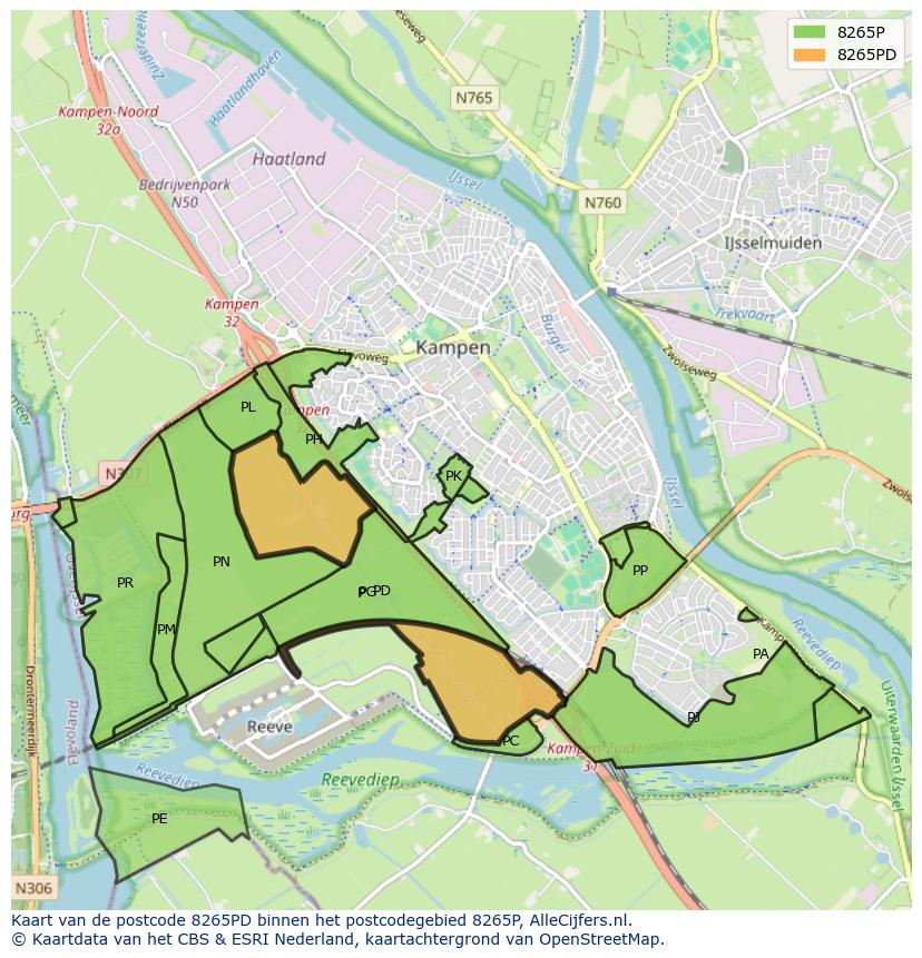 Afbeelding van het postcodegebied 8265 PD op de kaart.
