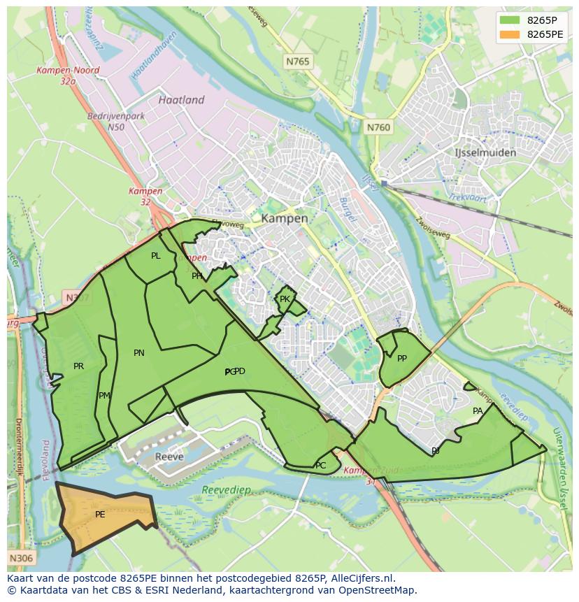 Afbeelding van het postcodegebied 8265 PE op de kaart.