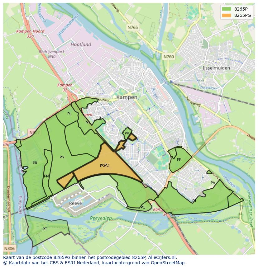 Afbeelding van het postcodegebied 8265 PG op de kaart.