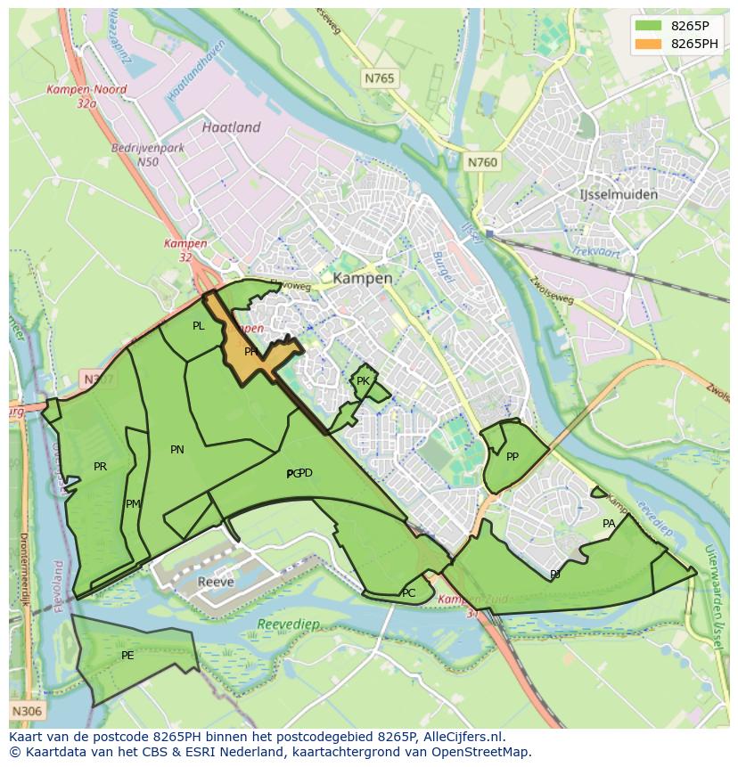 Afbeelding van het postcodegebied 8265 PH op de kaart.