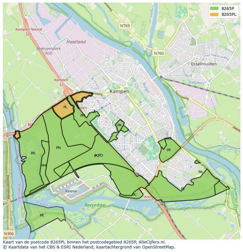 Afbeelding van het postcodegebied 8265 PL op de kaart.