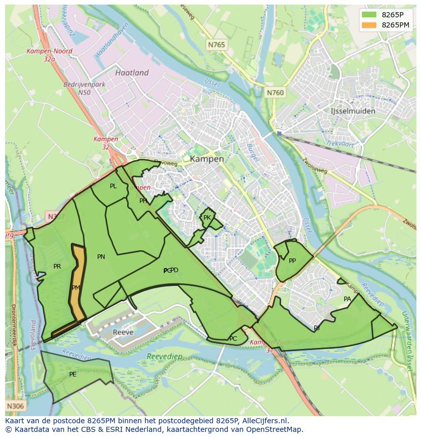 Afbeelding van het postcodegebied 8265 PM op de kaart.