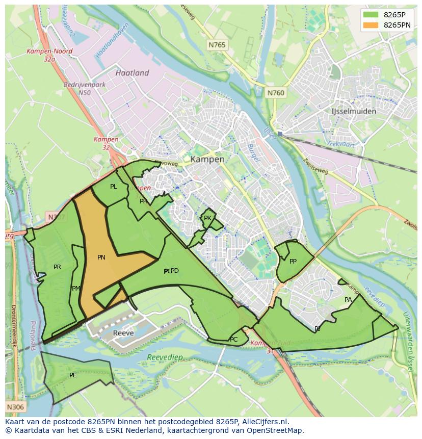 Afbeelding van het postcodegebied 8265 PN op de kaart.