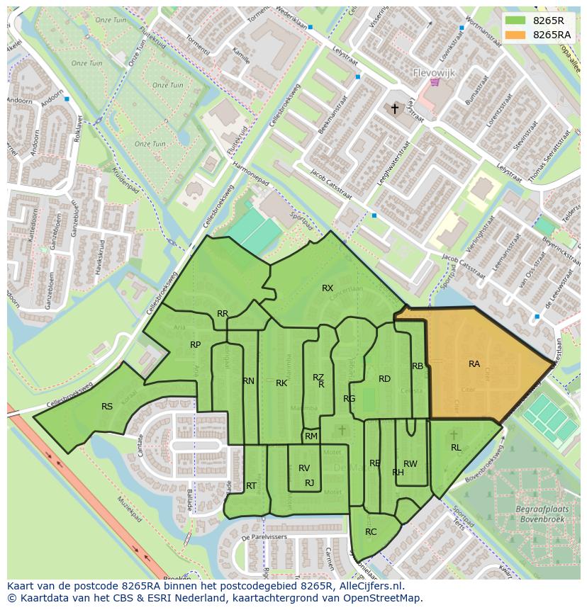 Afbeelding van het postcodegebied 8265 RA op de kaart.