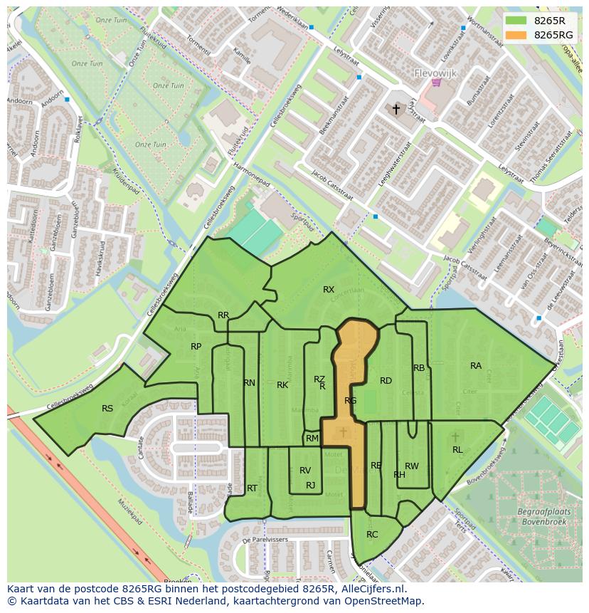 Afbeelding van het postcodegebied 8265 RG op de kaart.