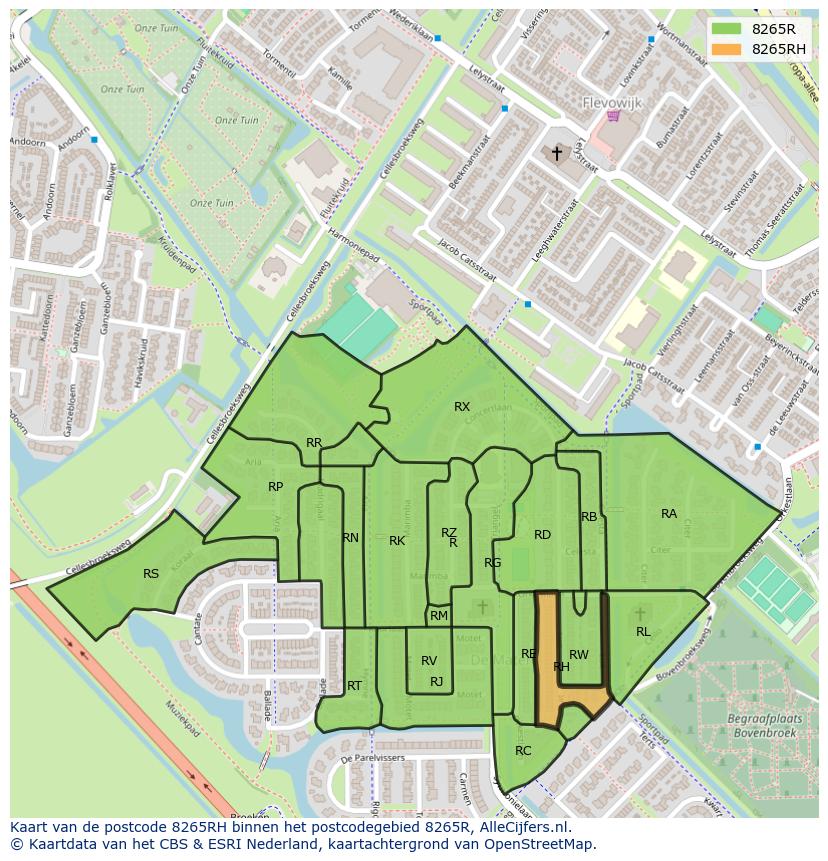Afbeelding van het postcodegebied 8265 RH op de kaart.