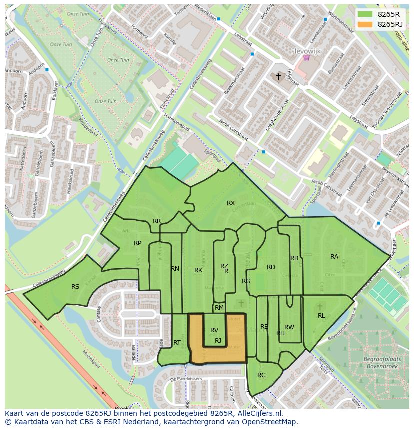 Afbeelding van het postcodegebied 8265 RJ op de kaart.