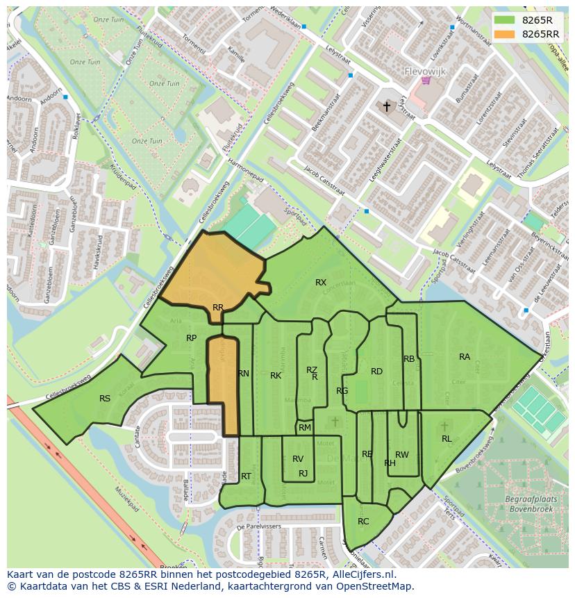 Afbeelding van het postcodegebied 8265 RR op de kaart.