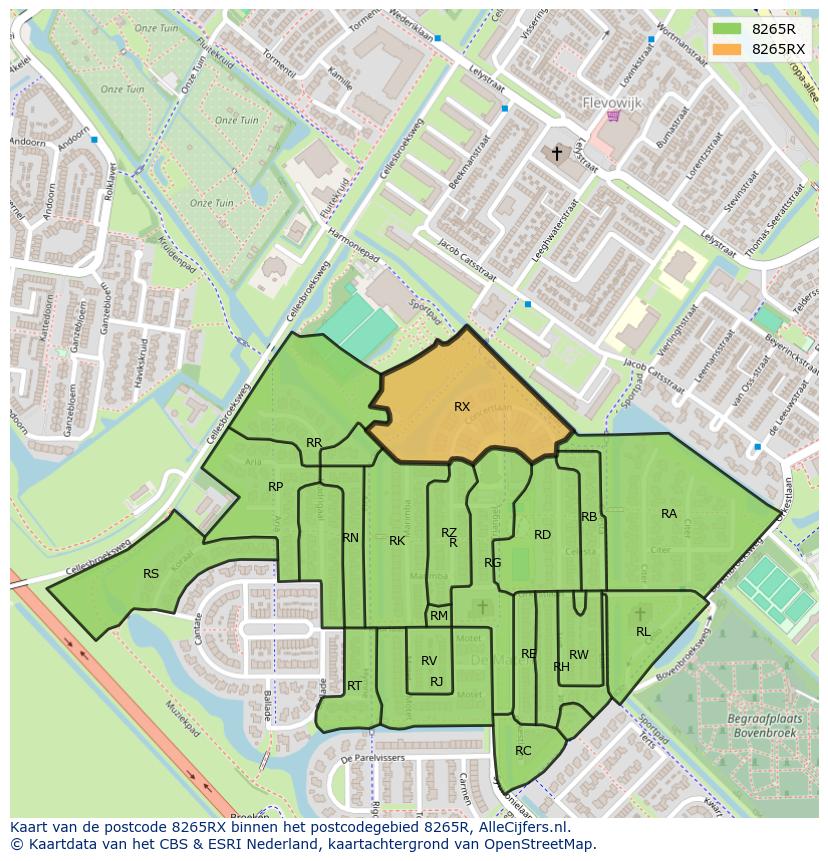Afbeelding van het postcodegebied 8265 RX op de kaart.