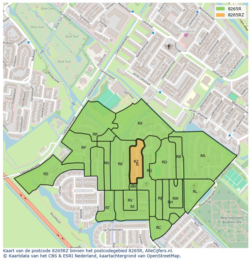 Afbeelding van het postcodegebied 8265 RZ op de kaart.