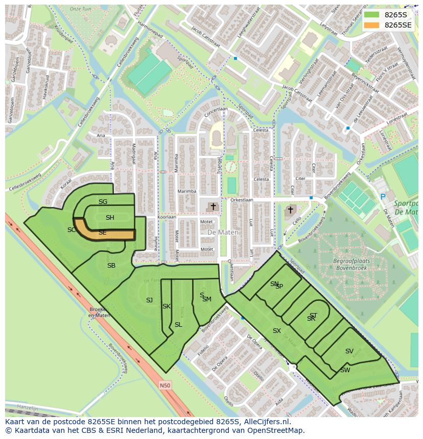 Afbeelding van het postcodegebied 8265 SE op de kaart.
