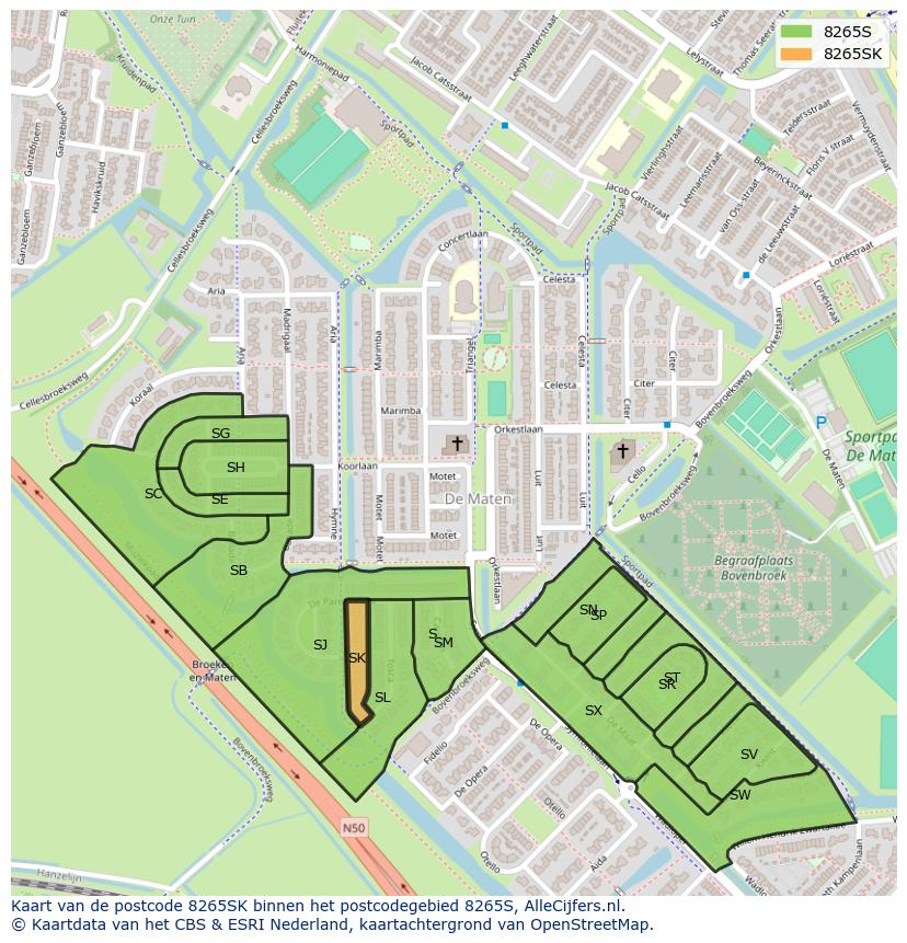 Afbeelding van het postcodegebied 8265 SK op de kaart.