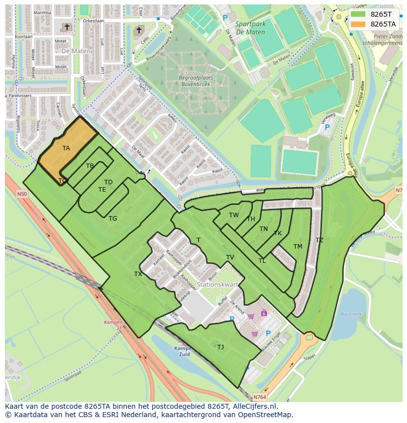 Afbeelding van het postcodegebied 8265 TA op de kaart.