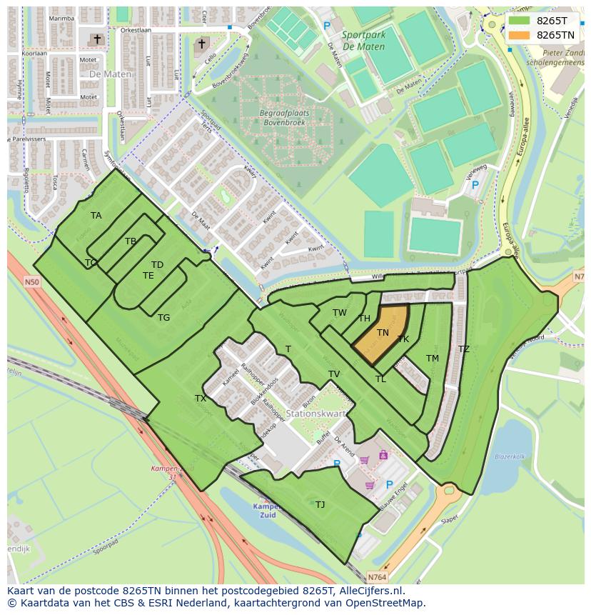 Afbeelding van het postcodegebied 8265 TN op de kaart.
