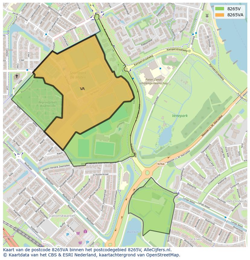 Afbeelding van het postcodegebied 8265 VA op de kaart.