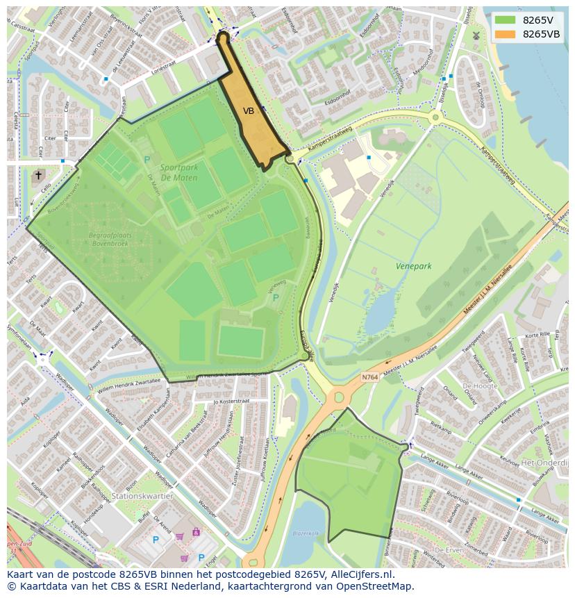 Afbeelding van het postcodegebied 8265 VB op de kaart.