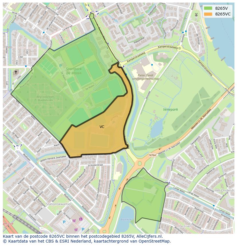 Afbeelding van het postcodegebied 8265 VC op de kaart.