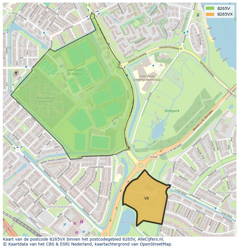 Afbeelding van het postcodegebied 8265 VX op de kaart.