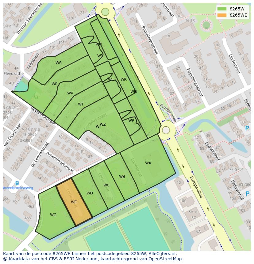 Afbeelding van het postcodegebied 8265 WE op de kaart.