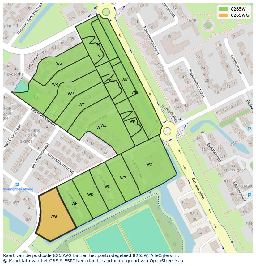Afbeelding van het postcodegebied 8265 WG op de kaart.