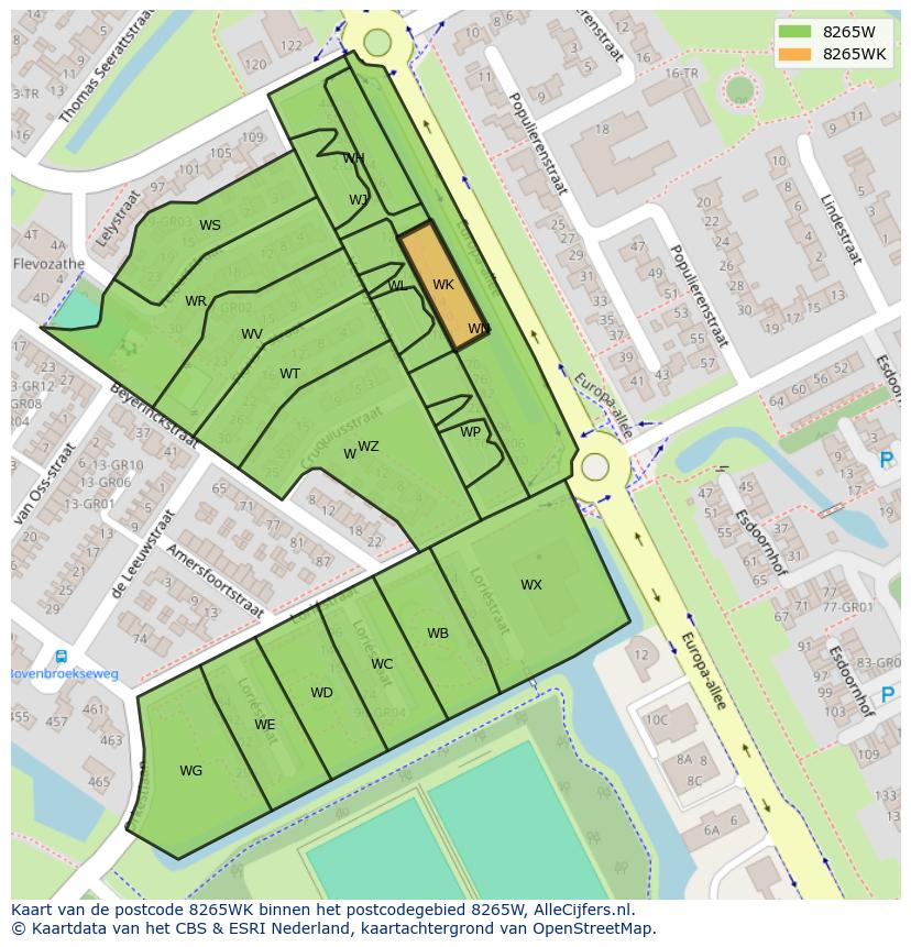 Afbeelding van het postcodegebied 8265 WK op de kaart.