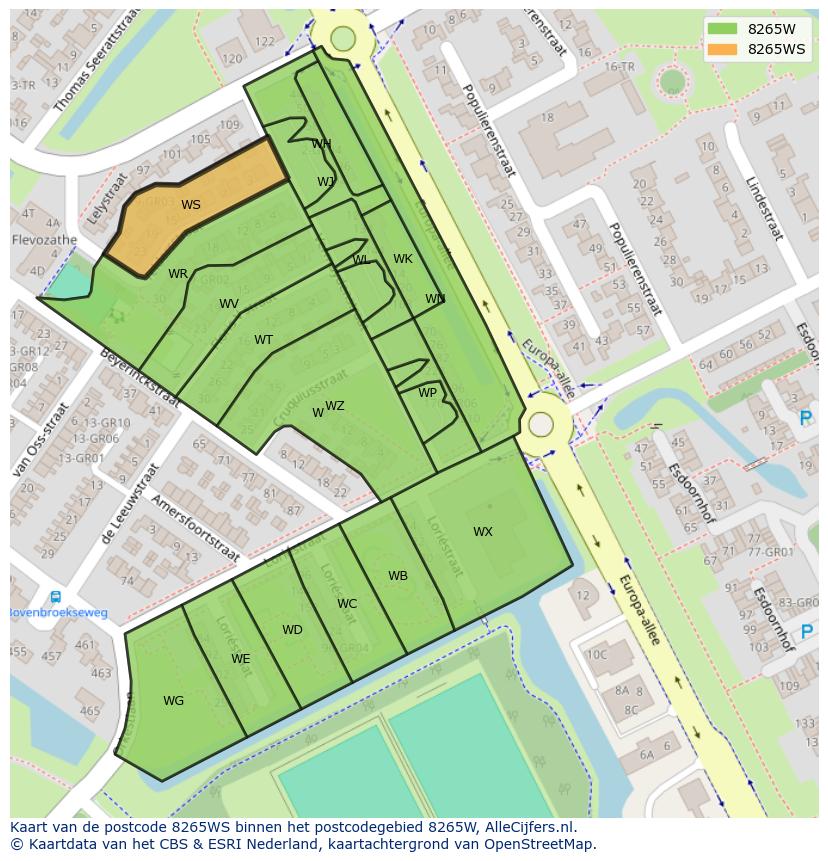 Afbeelding van het postcodegebied 8265 WS op de kaart.