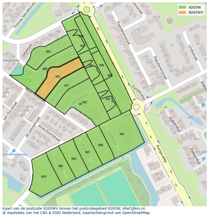 Afbeelding van het postcodegebied 8265 WV op de kaart.