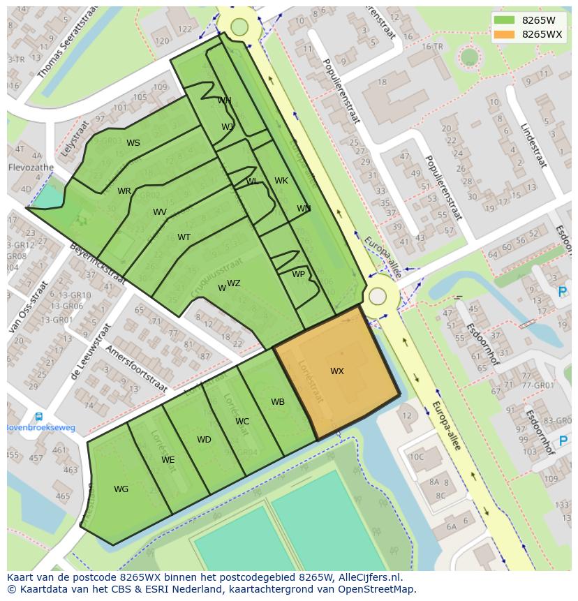 Afbeelding van het postcodegebied 8265 WX op de kaart.