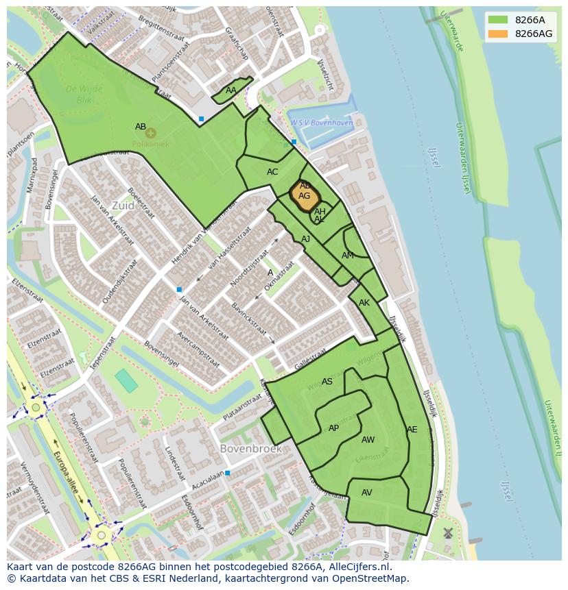 Afbeelding van het postcodegebied 8266 AG op de kaart.