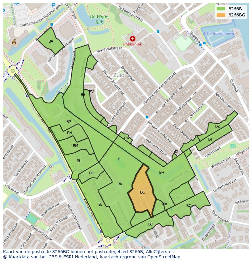 Afbeelding van het postcodegebied 8266 BG op de kaart.