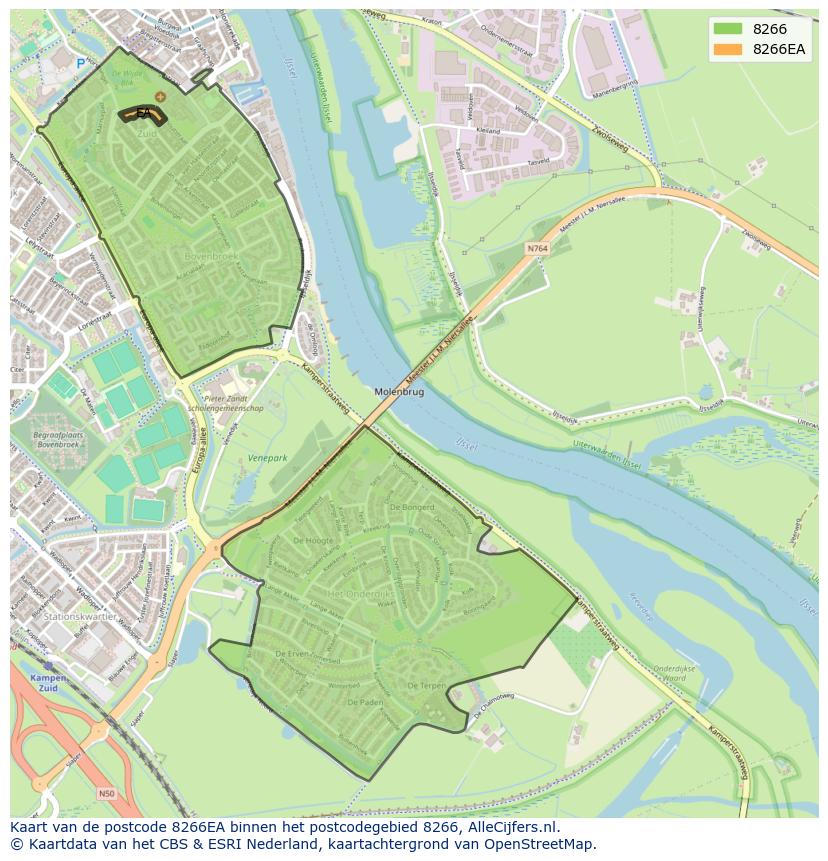 Afbeelding van het postcodegebied 8266 EA op de kaart.