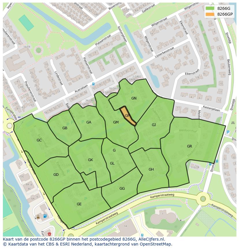 Afbeelding van het postcodegebied 8266 GP op de kaart.