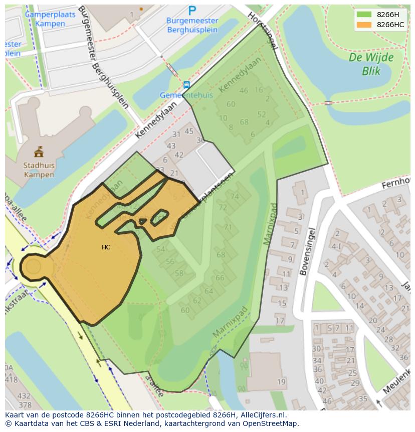 Afbeelding van het postcodegebied 8266 HC op de kaart.