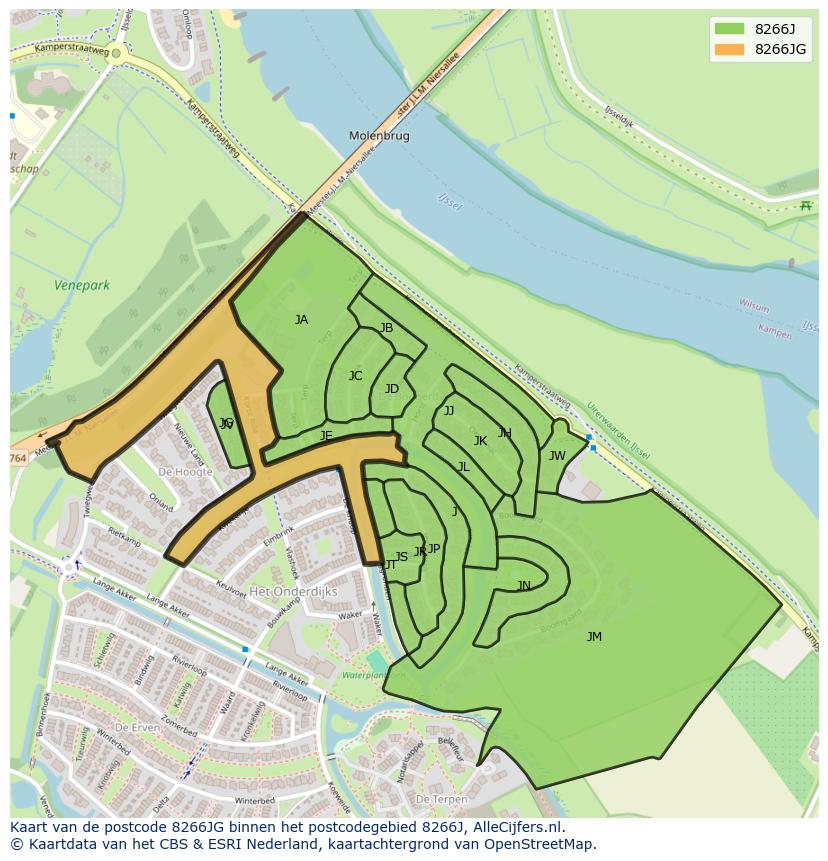 Afbeelding van het postcodegebied 8266 JG op de kaart.