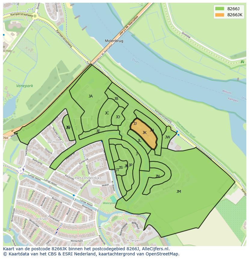 Afbeelding van het postcodegebied 8266 JK op de kaart.