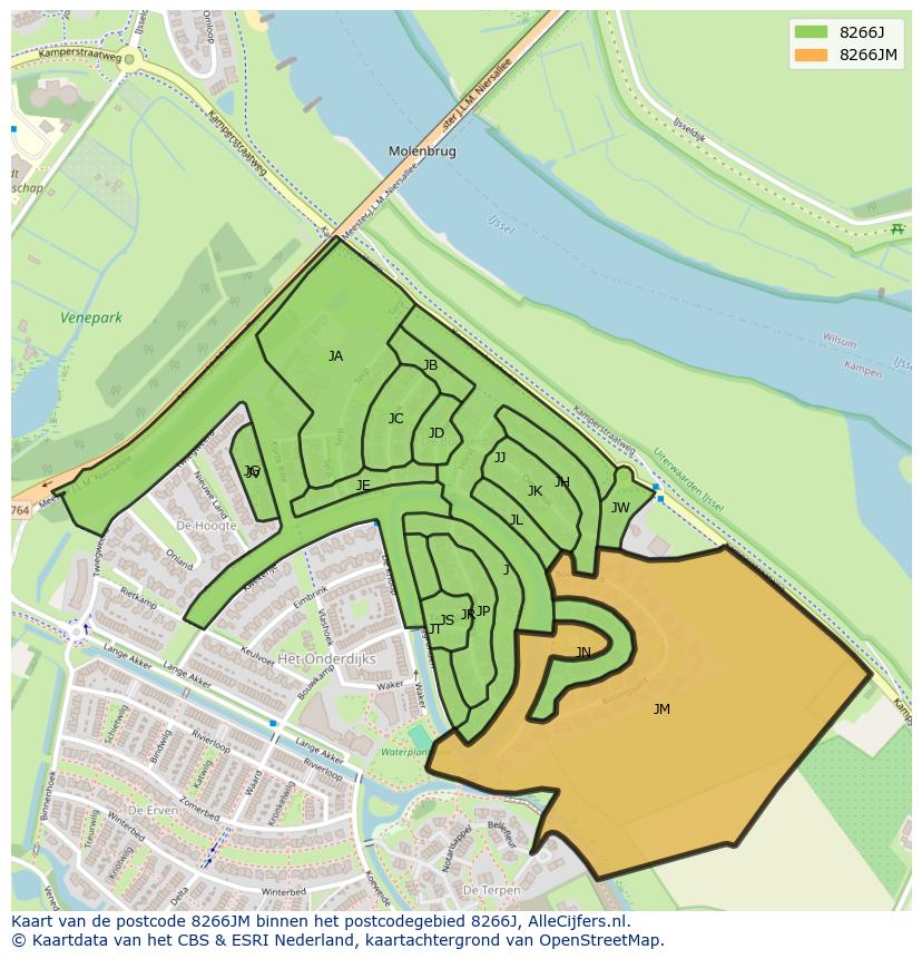 Afbeelding van het postcodegebied 8266 JM op de kaart.