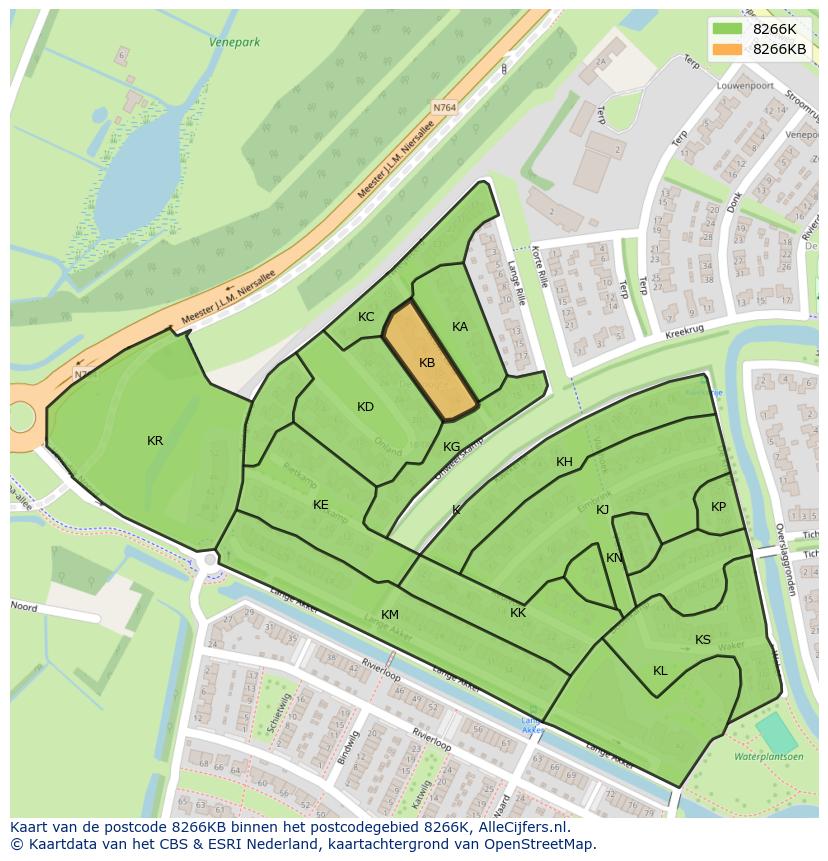 Afbeelding van het postcodegebied 8266 KB op de kaart.