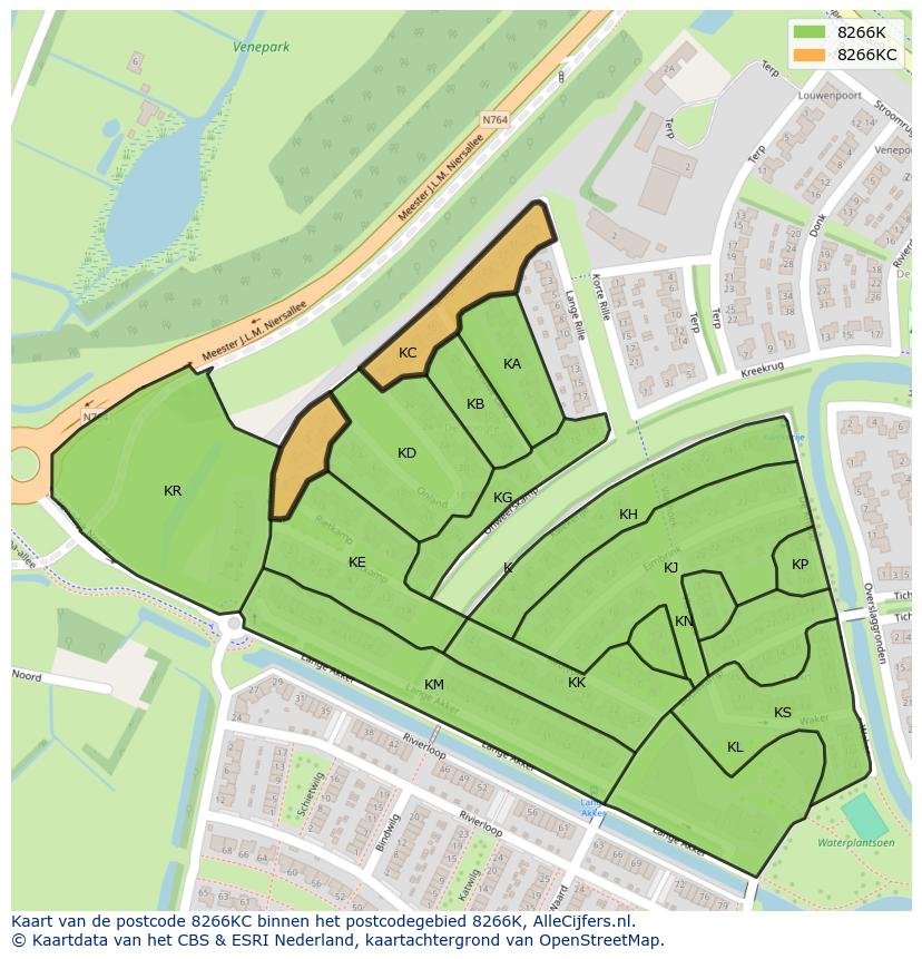 Afbeelding van het postcodegebied 8266 KC op de kaart.