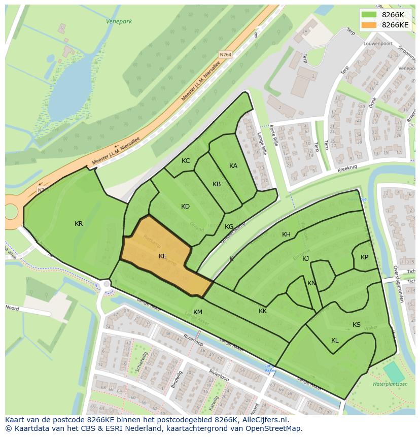 Afbeelding van het postcodegebied 8266 KE op de kaart.