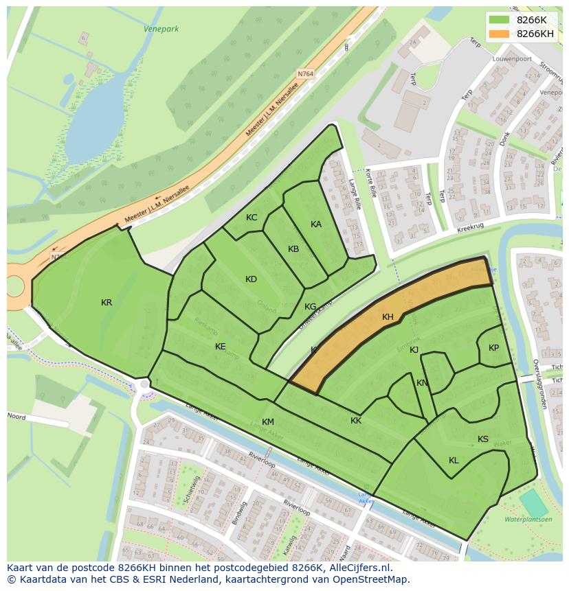 Afbeelding van het postcodegebied 8266 KH op de kaart.