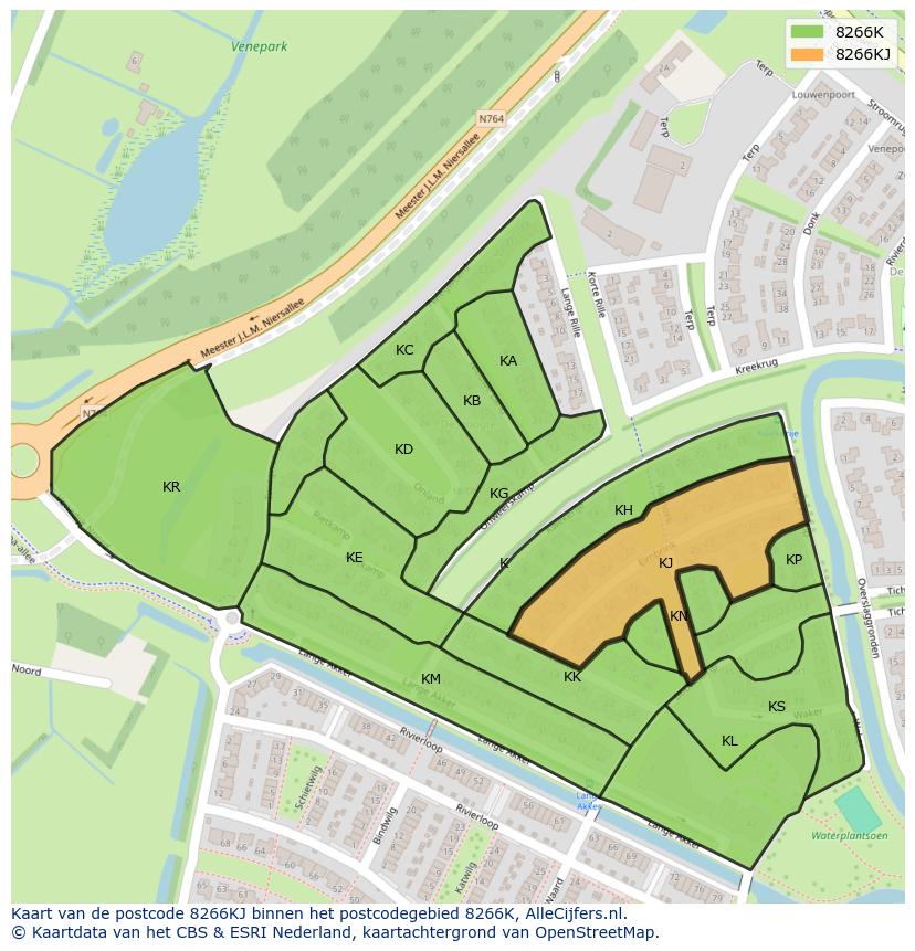 Afbeelding van het postcodegebied 8266 KJ op de kaart.