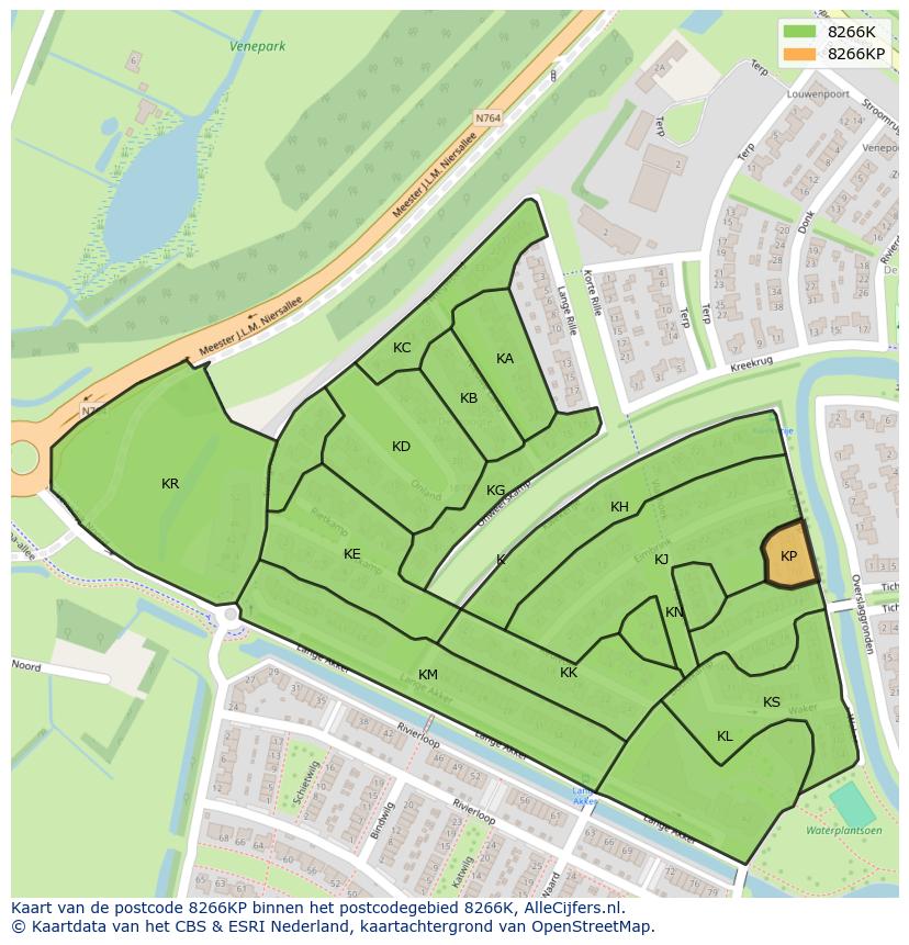 Afbeelding van het postcodegebied 8266 KP op de kaart.