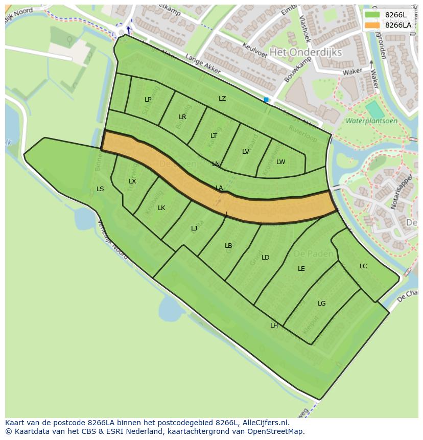 Afbeelding van het postcodegebied 8266 LA op de kaart.