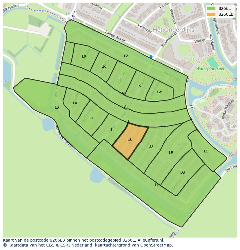Afbeelding van het postcodegebied 8266 LB op de kaart.